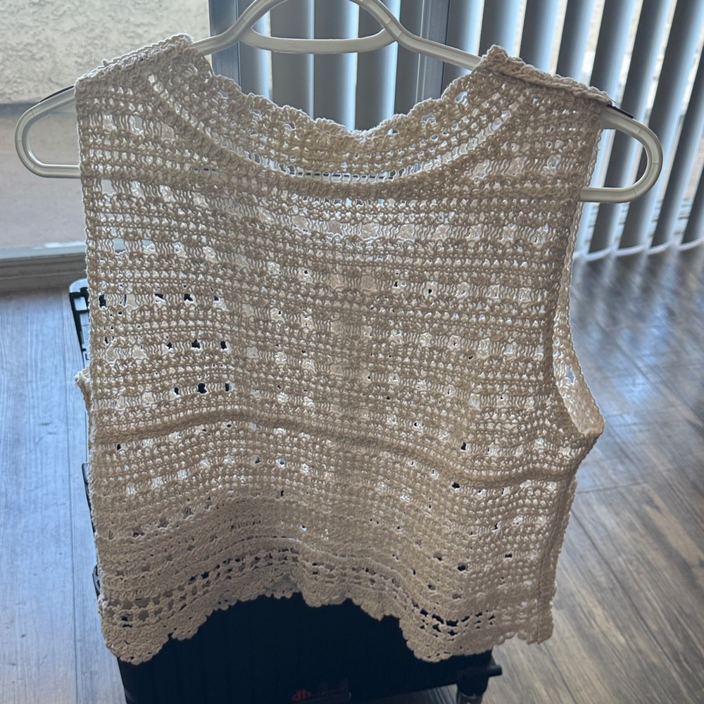 Crochet Button-Down Cream Top - image 3